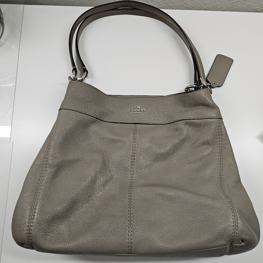 Coach Taupe pebble leather Lexy shoulder bag